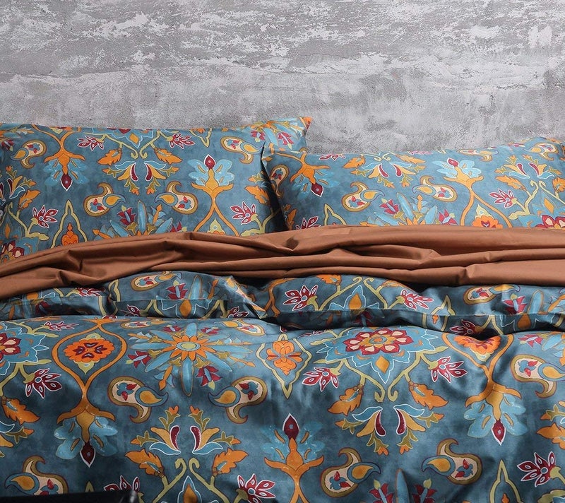 Eikei Home Damask Medallion Luxury Duvet Quilt Cover Boho Paisley Print Bedding Set 400 Thread Count Egyptian Cotton Sateen Vibrant Bohemian Pattern (Spanish Tile, Queen) - Image 5